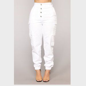 White fashion nova cargo pants